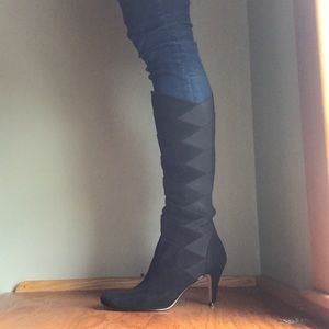 High-calf black heels